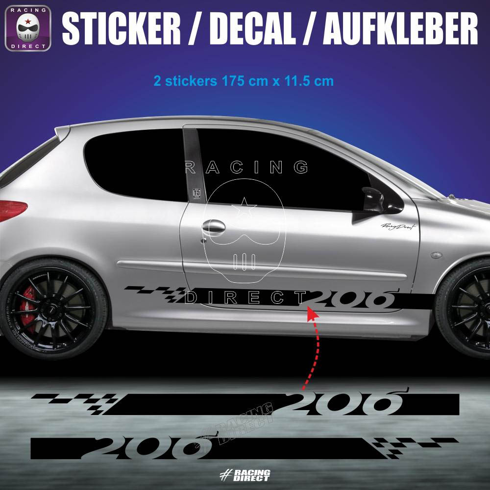 Lot de 2 stickers autocollants Peugeot 206- - Déco Sticker Store-8.99€