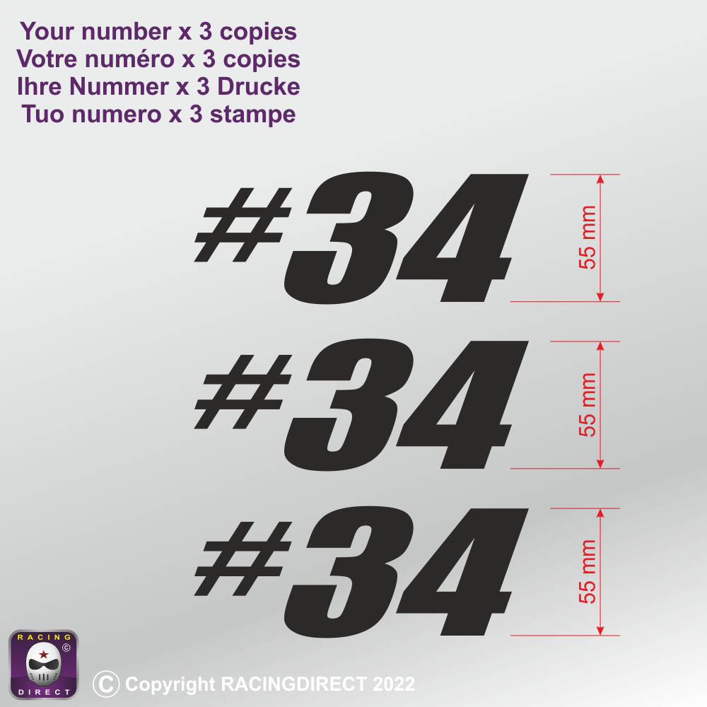 Sticker Numéro de Course Type A en 3 exemplaires 