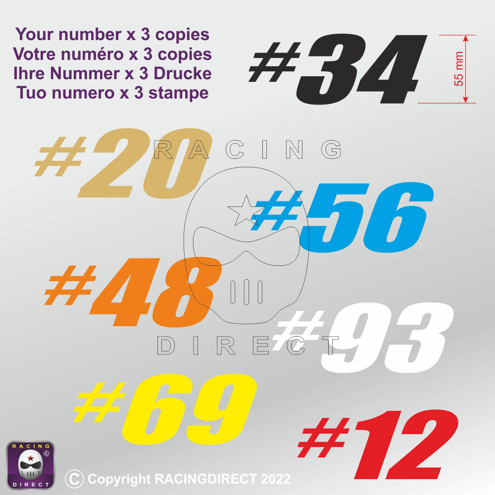 Sticker Numéro de Course Type A en 3 exemplaires 