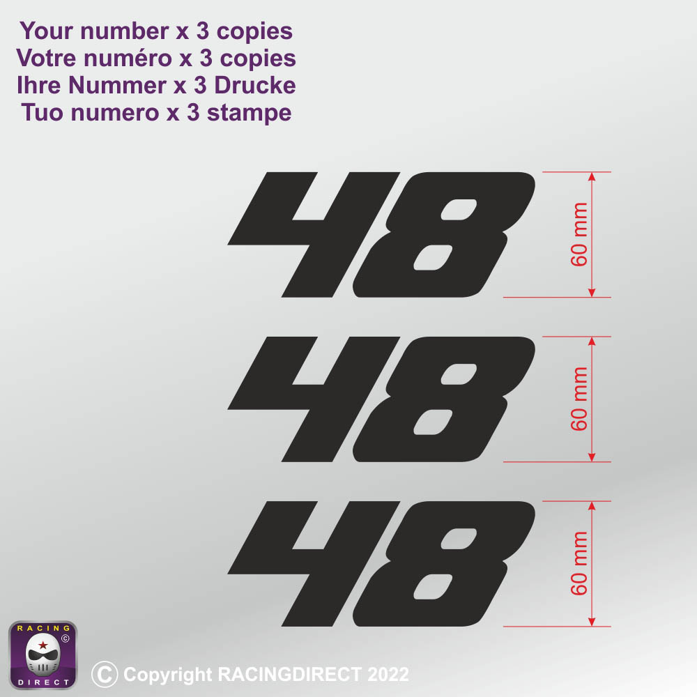 Racing number B-Type sticker decals in 3 copies 