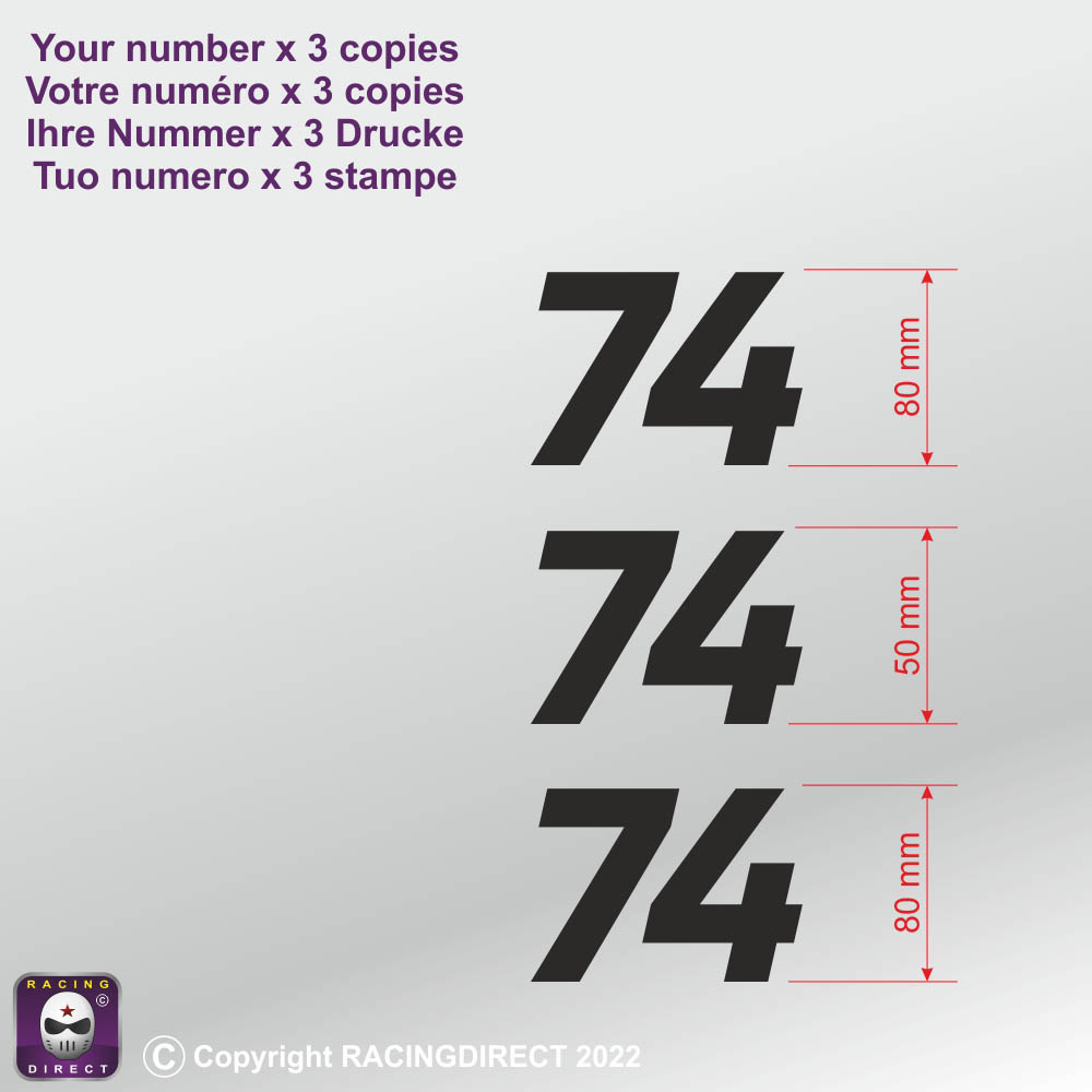 Racing number D-Type sticker decals in 3 copies 