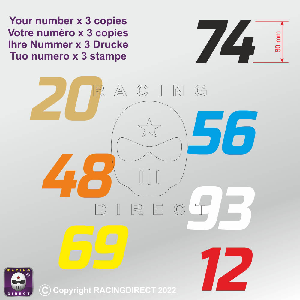 Racing number D-Type sticker decals in 3 copies 