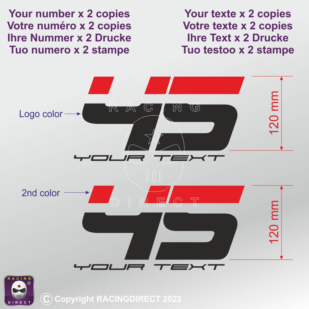 Racing number + text K-Type sticker decals in 2 copies 