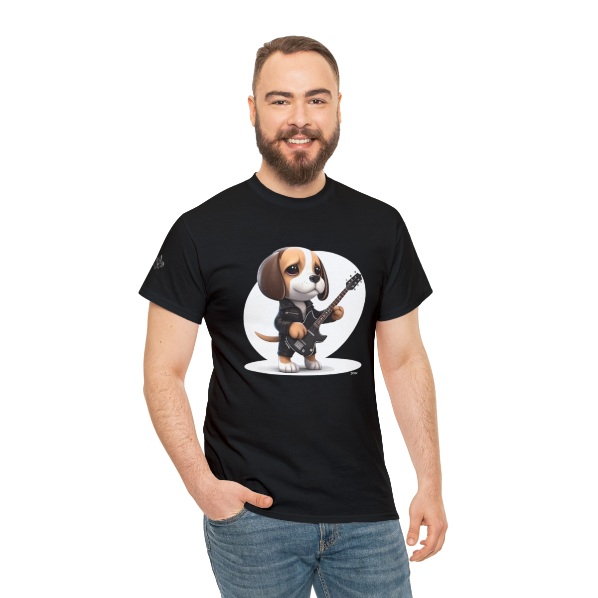 Black Tshirt BEAGLE DOG ROCK STAR playing guitar unisex for men and women  