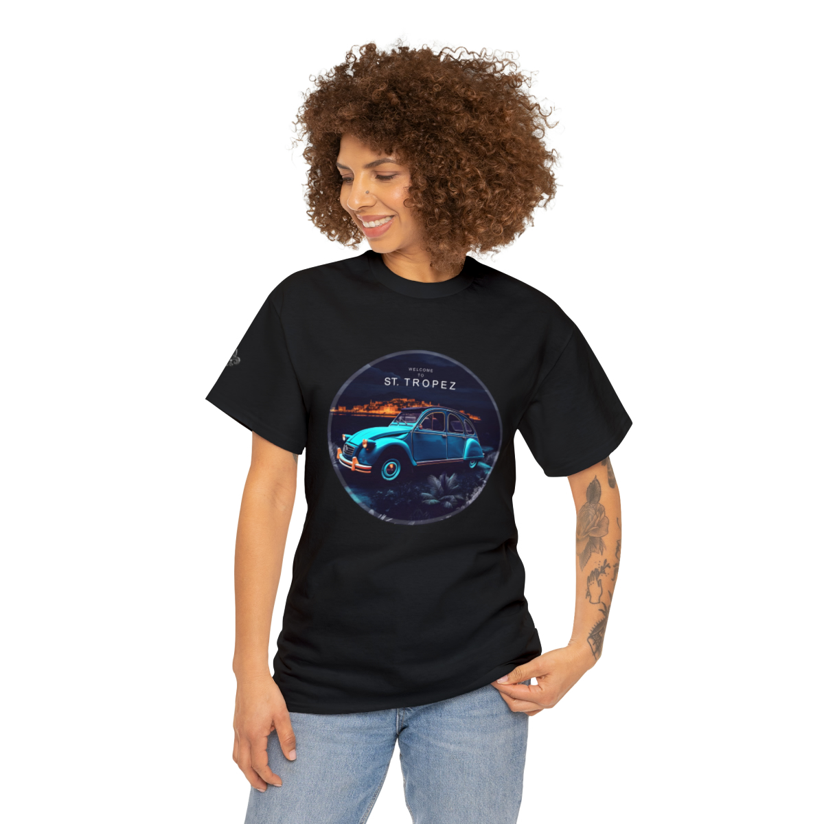 Black Tshirt Citroen 2CV Welcome to St TROPEZ unisex for men and women  
