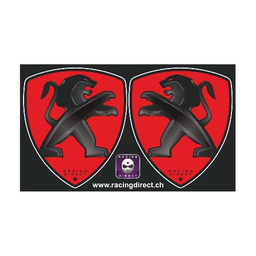 2 sticker lion Peugeot noir et rouge PEUGEOT