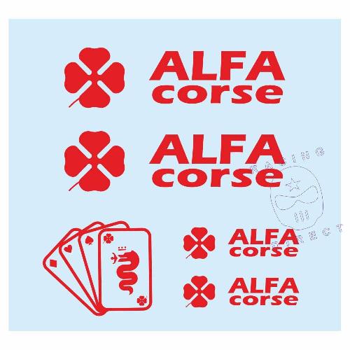 4 sticker ALFA CORSE + 1 carré d'as ALFA ROMEO