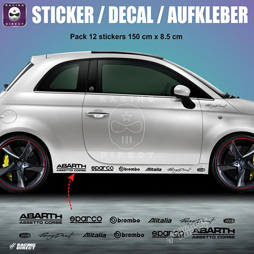 Pack 12 stickers RACING bas de caisse FIAT ABARTH