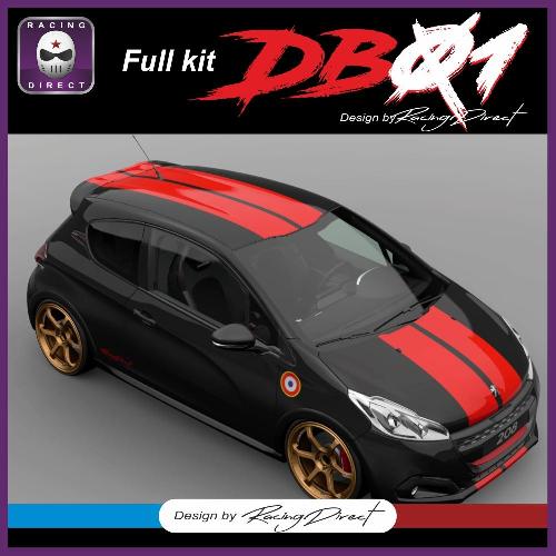 DB01 RAcing doble stripe hood roof  and trunk sticker PEUGEOT