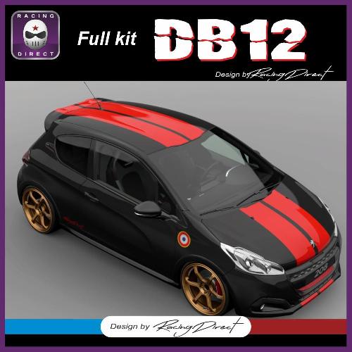 DB12 RAcing doble stripe hood roof  and trunk sticker PEUGEOT